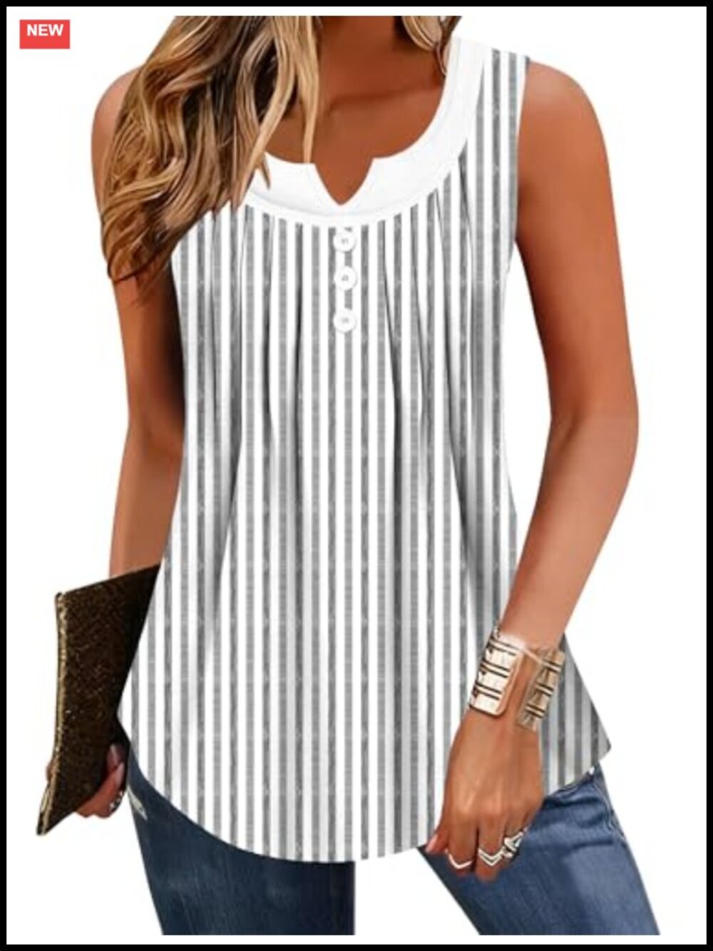 Women's Sleeveless Tank Top Pleated Button Down Blouse Summer